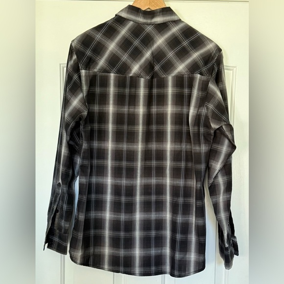 Burnside Men’s Plaid Button-Down Shirt Long Sleeve Western Black Gray - Picture 9 of 10